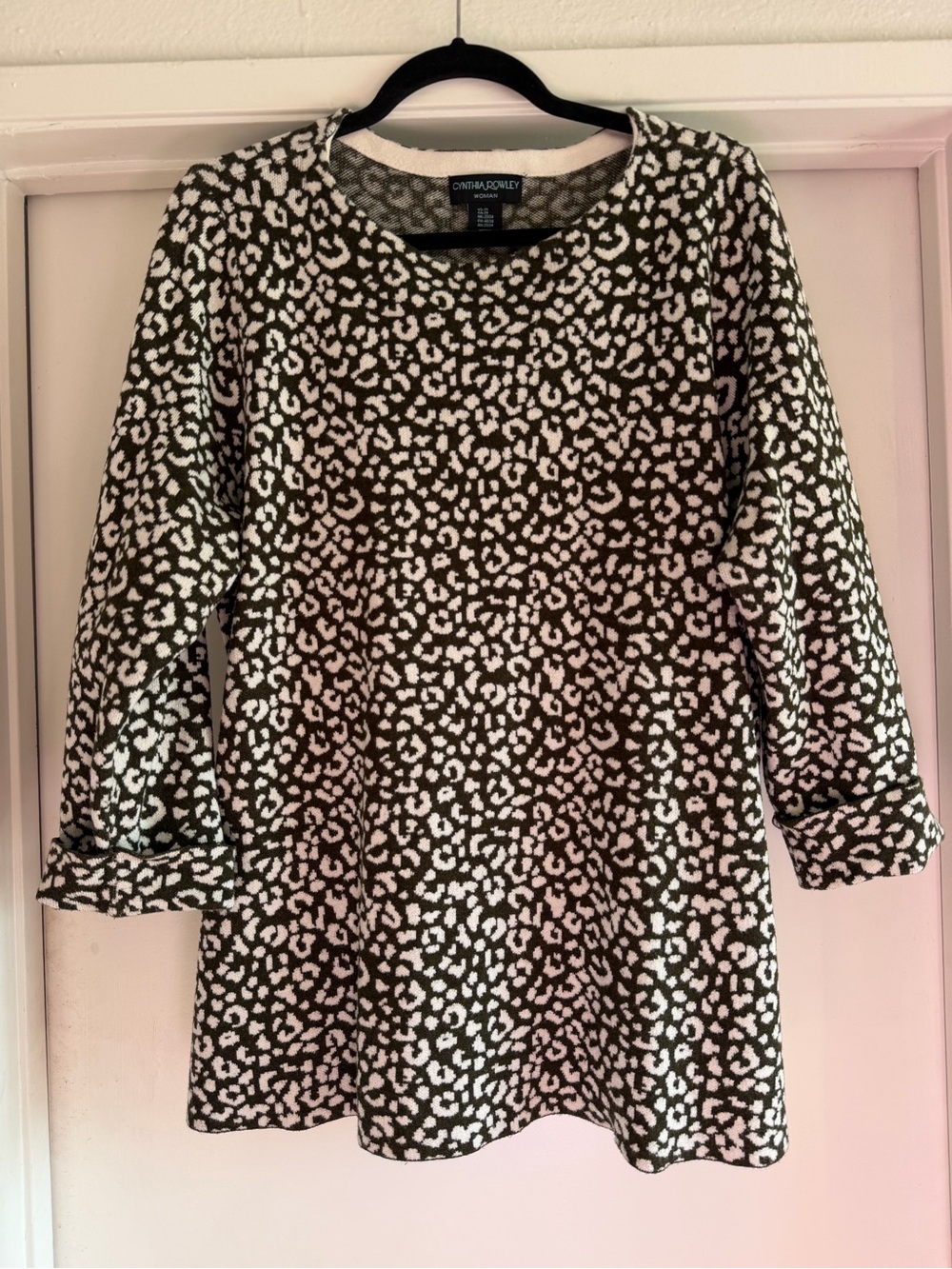 Cynthia Rowley Olive Green Leopard Crewneck Sweater